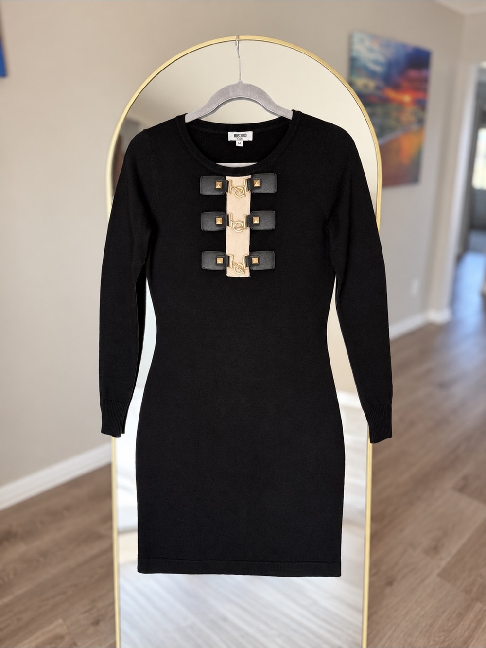 Vintage 90s Moschino Jeans Wool Black Mini Dress M